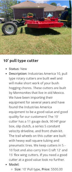 example advertisement on farm equipment website